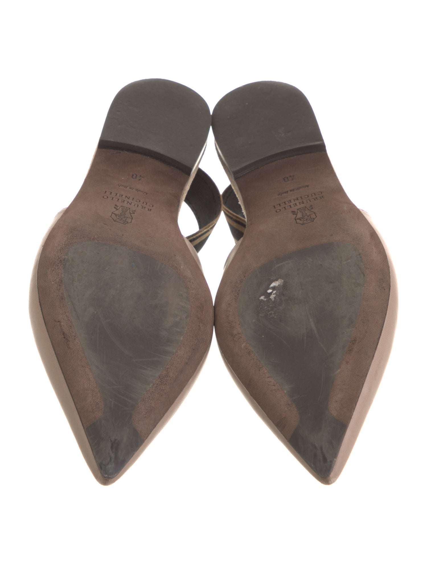 Brunello Cucinelli Monili Leather Slingback Flats